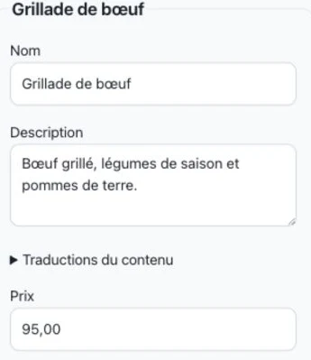 La fiche conserve un nom court, une description et un prix clair.