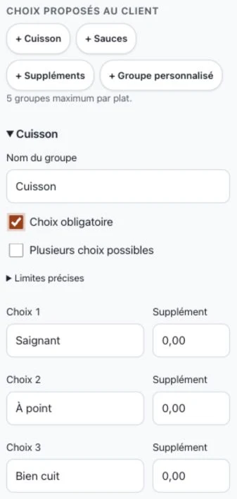 Exemple de cuisson obligatoire, sans supplément de prix.