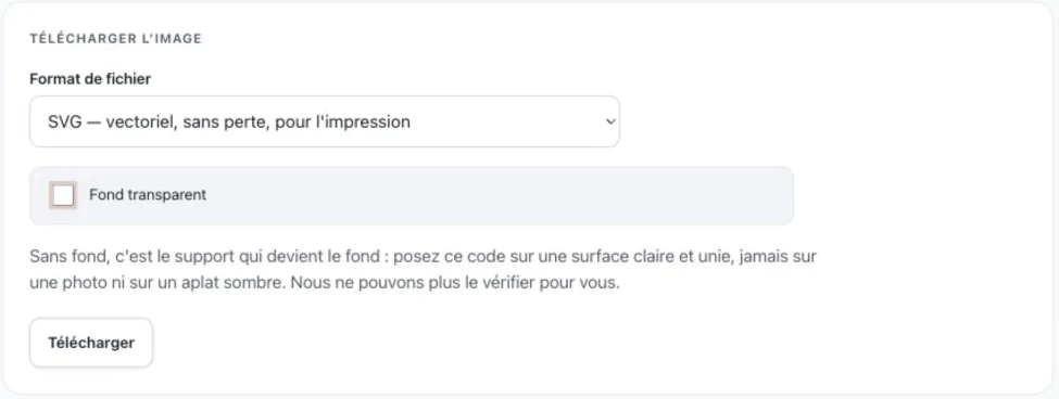 Le téléchargement du QR depuis sa fiche.