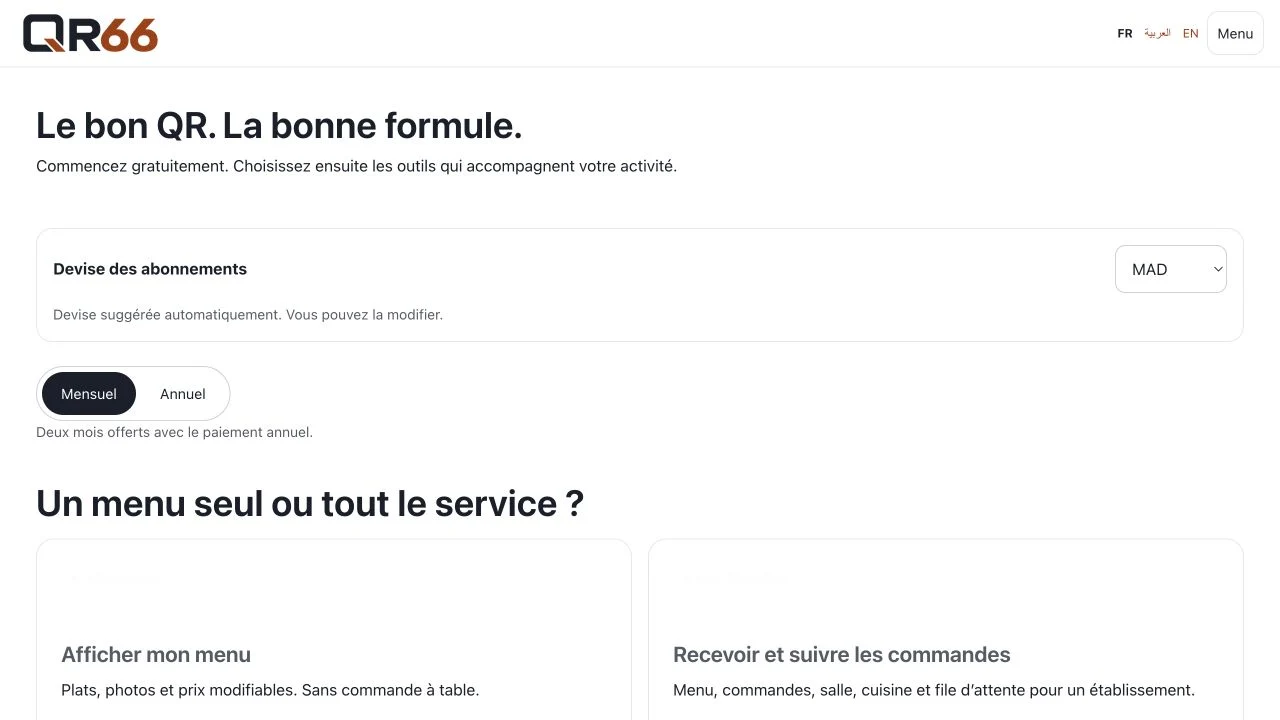 Écran QR66 : Choisir votre abonnement