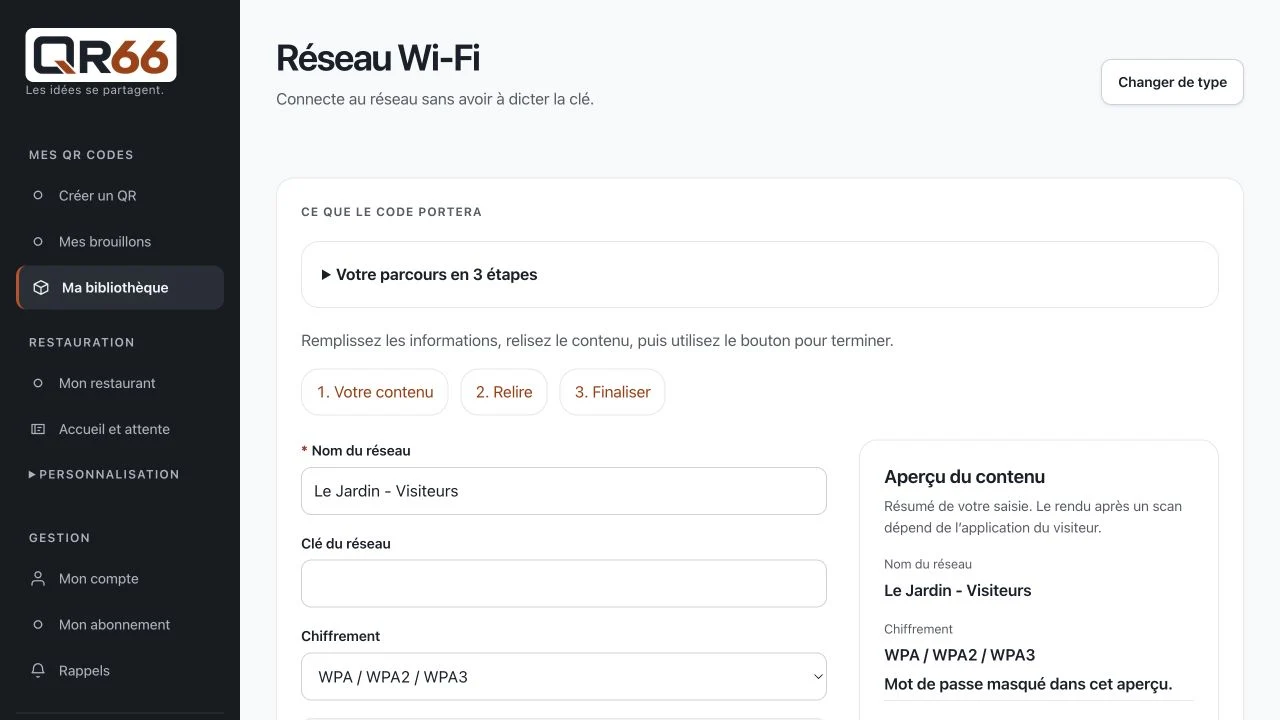 Écran QR66 : Partager votre Wi-Fi